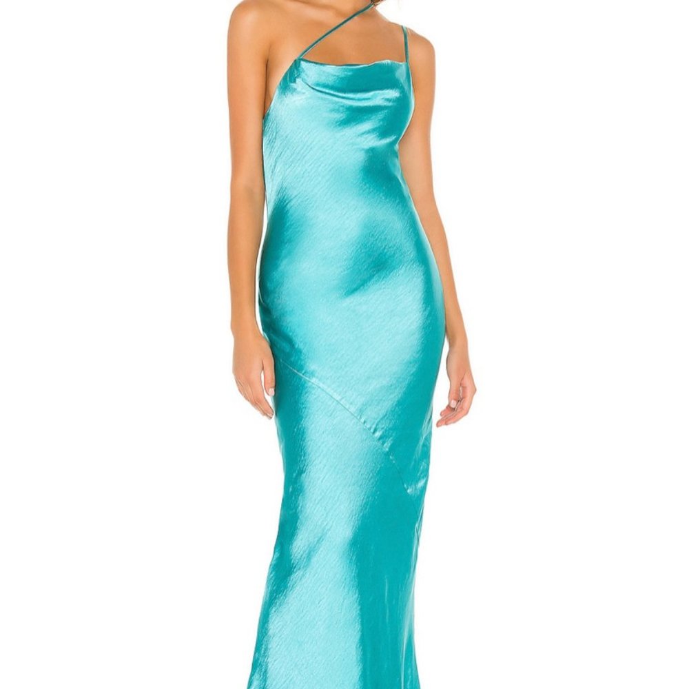 Lovers + Friends Luca Teal Blue Satin Maxi Gown S - Picture 2 of 10